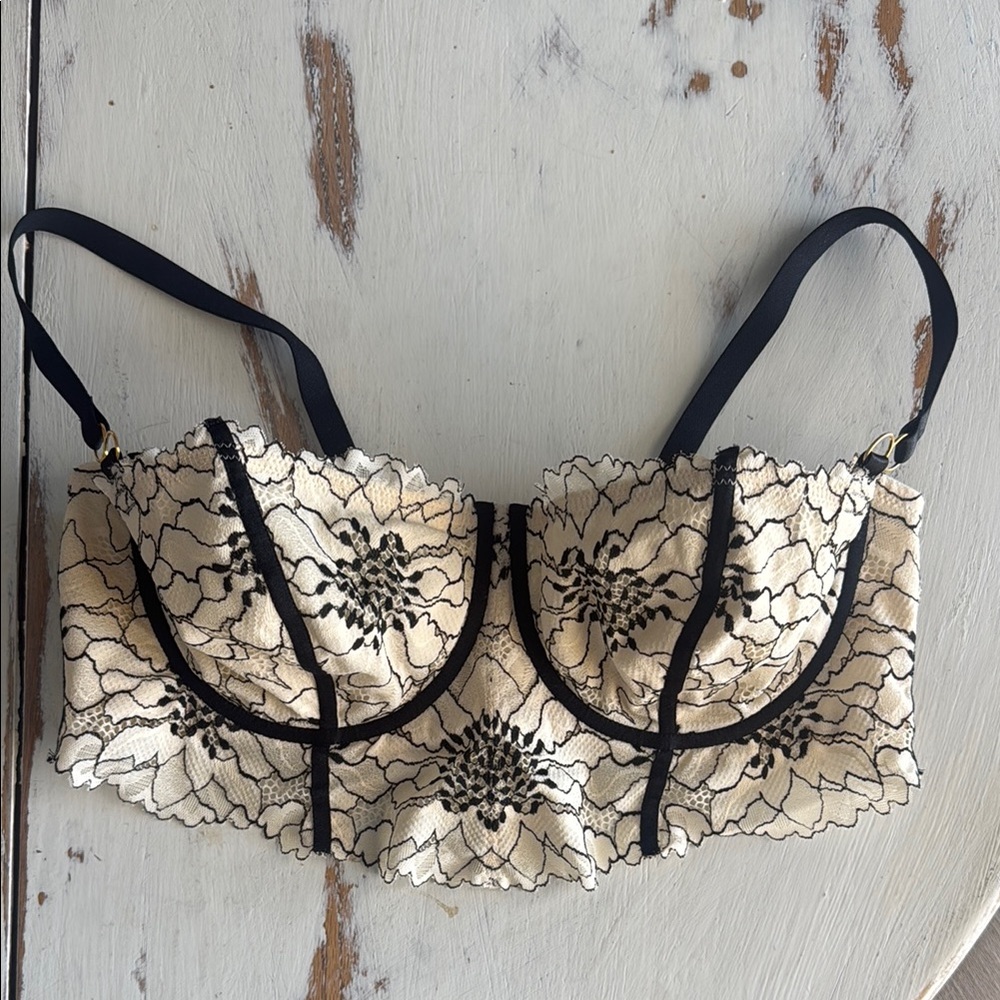 Aerie Real Power Midnight Lace Unlined Corset Bra 36dd